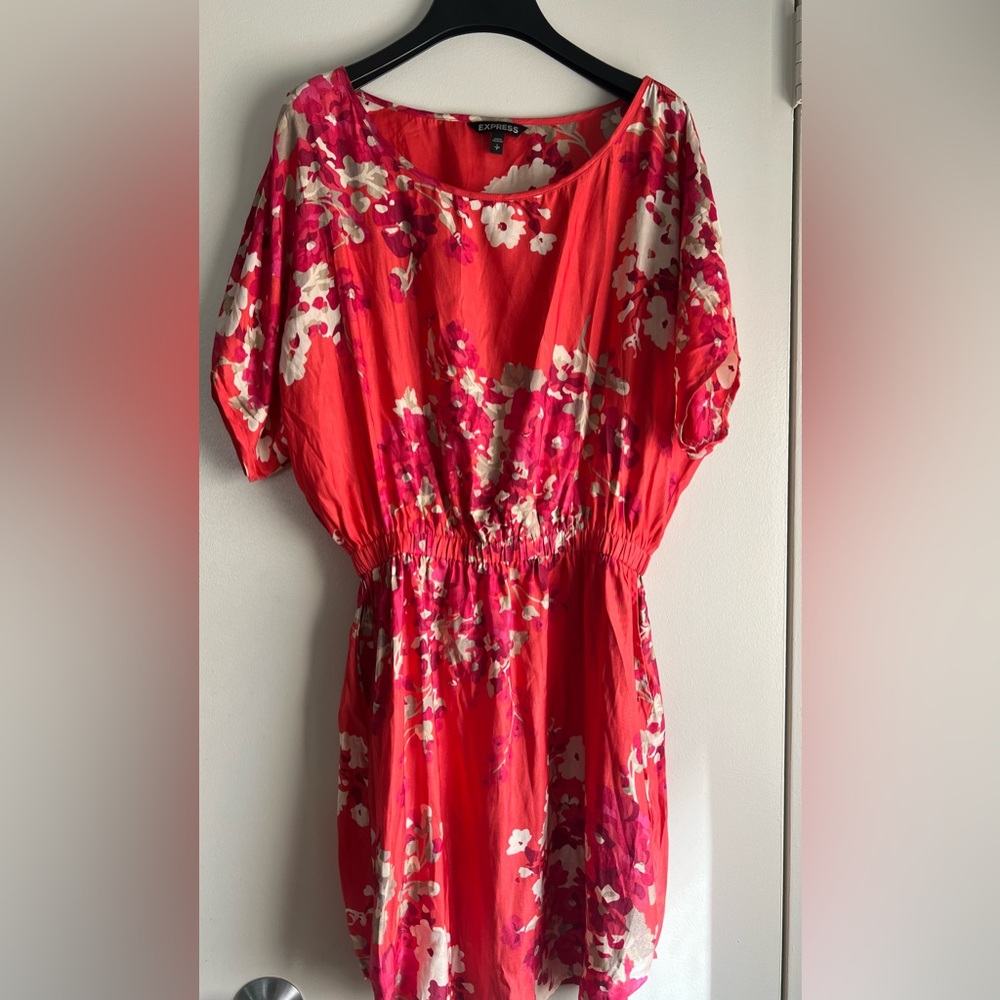 Silk Express Red and Pink Floral Dress